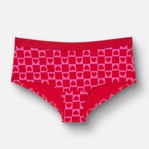 Torrid - Cotton Mid-Rise Boyshort Panty in Joy Hearts Fuchsia Fedora, Red & Pink